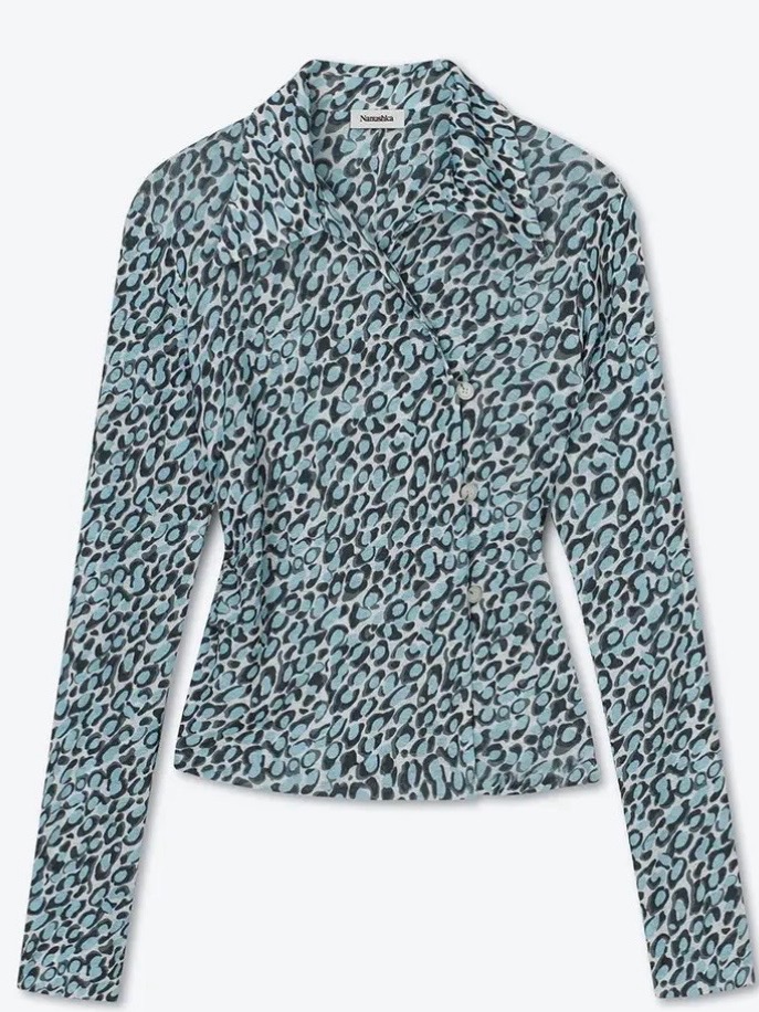 Nanushka Aqua Leopard-Print Long-Sleeve Top